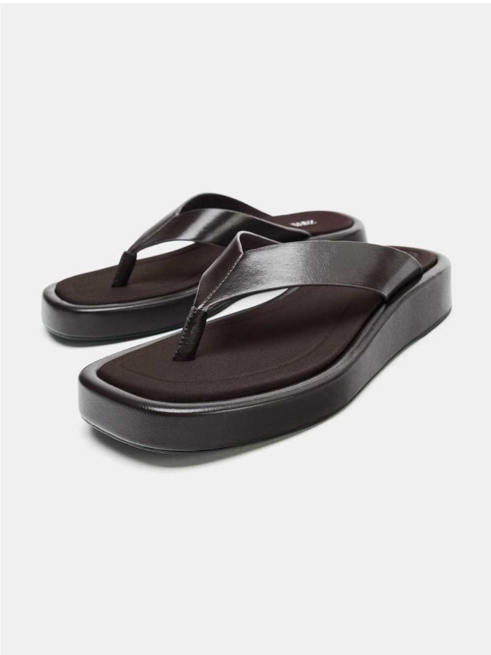 Zara Brown Platform Thong Sandals